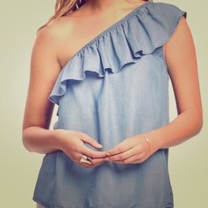 One shoulder denim tank top